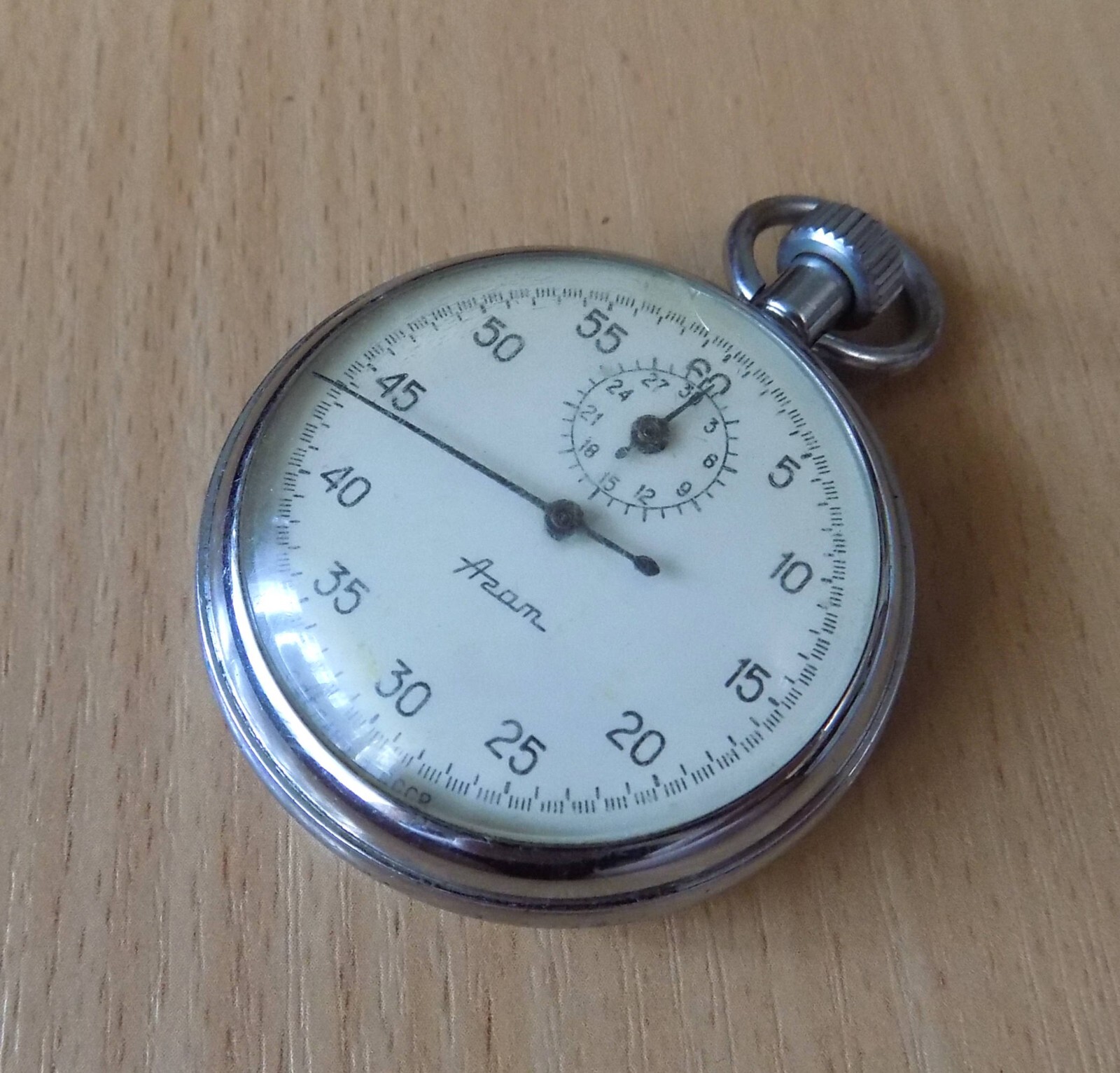 Vintage stopwatch Agat mechanical wind up Soviet Union era USSR CCCP serviced