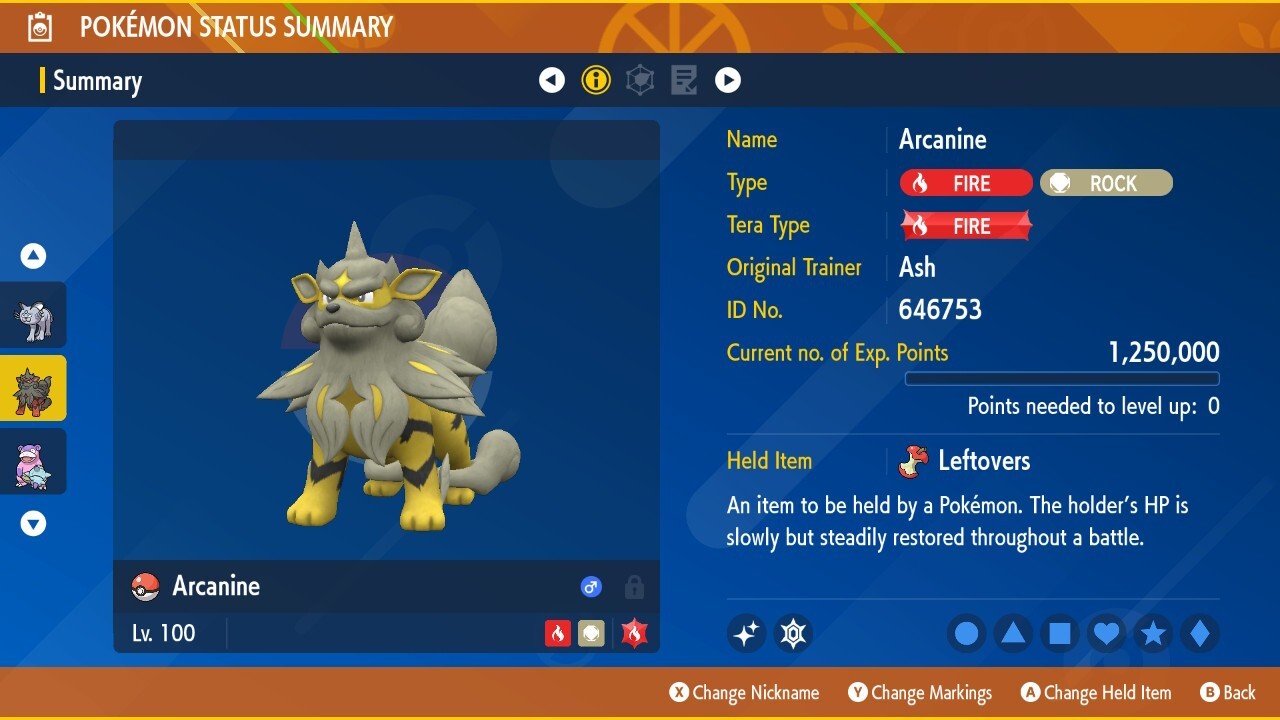 Shiny Arcanine-Hisui 6IVs Tera Type: Fire Pokémon Scarlet and Violet