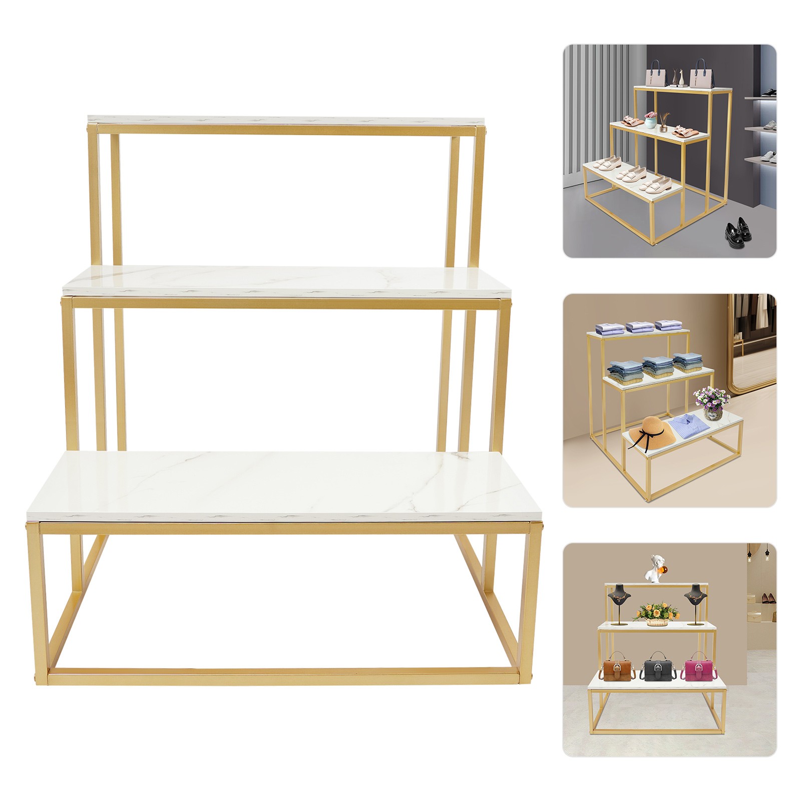 3 Tier Retail Shoe Handbag Display Stand Double Side Clothing Shop Display Table