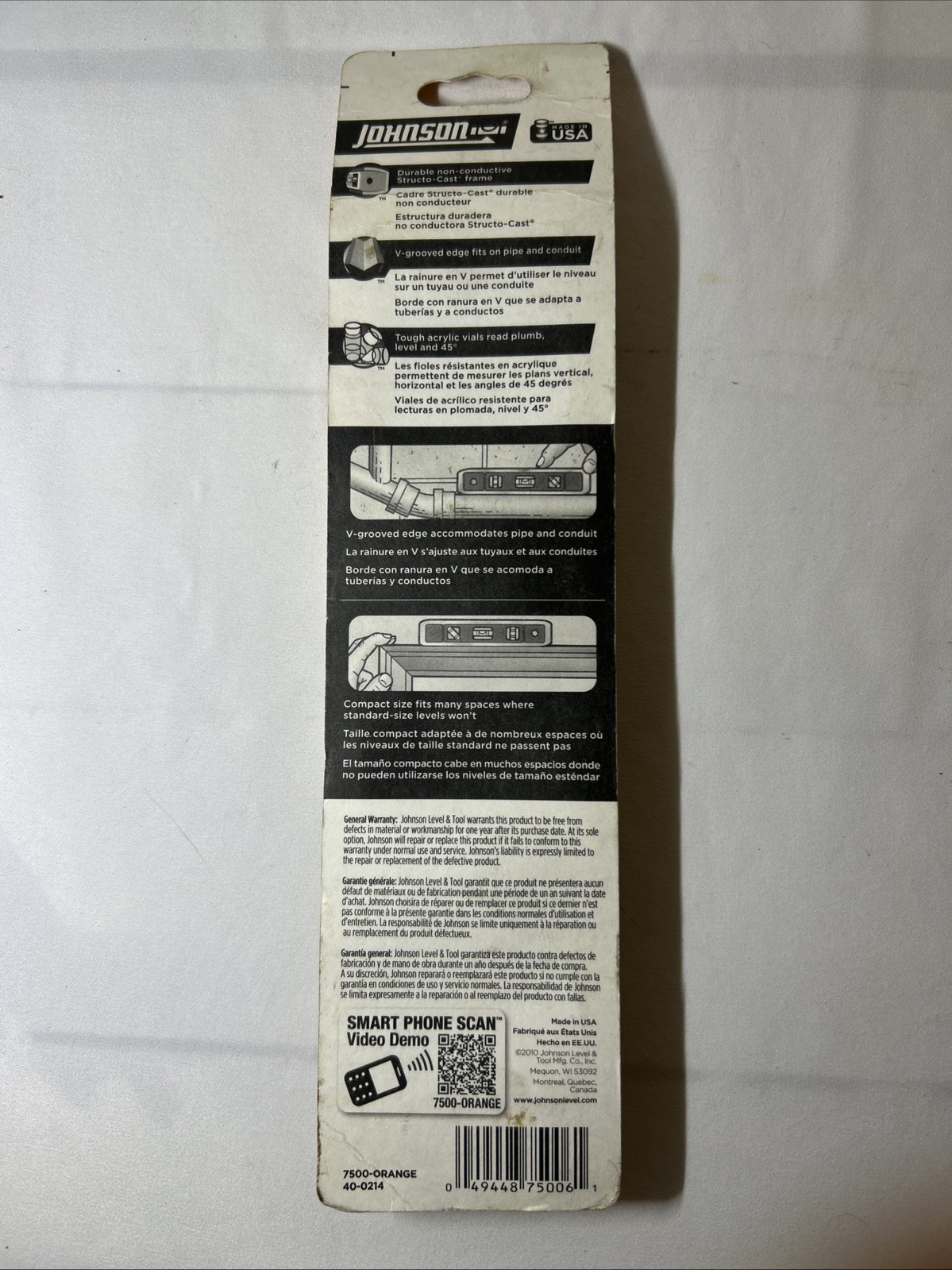 Johnson Level & Tool 7500-ORANGE 9-Inch Structo Cast Level Card heavy duty