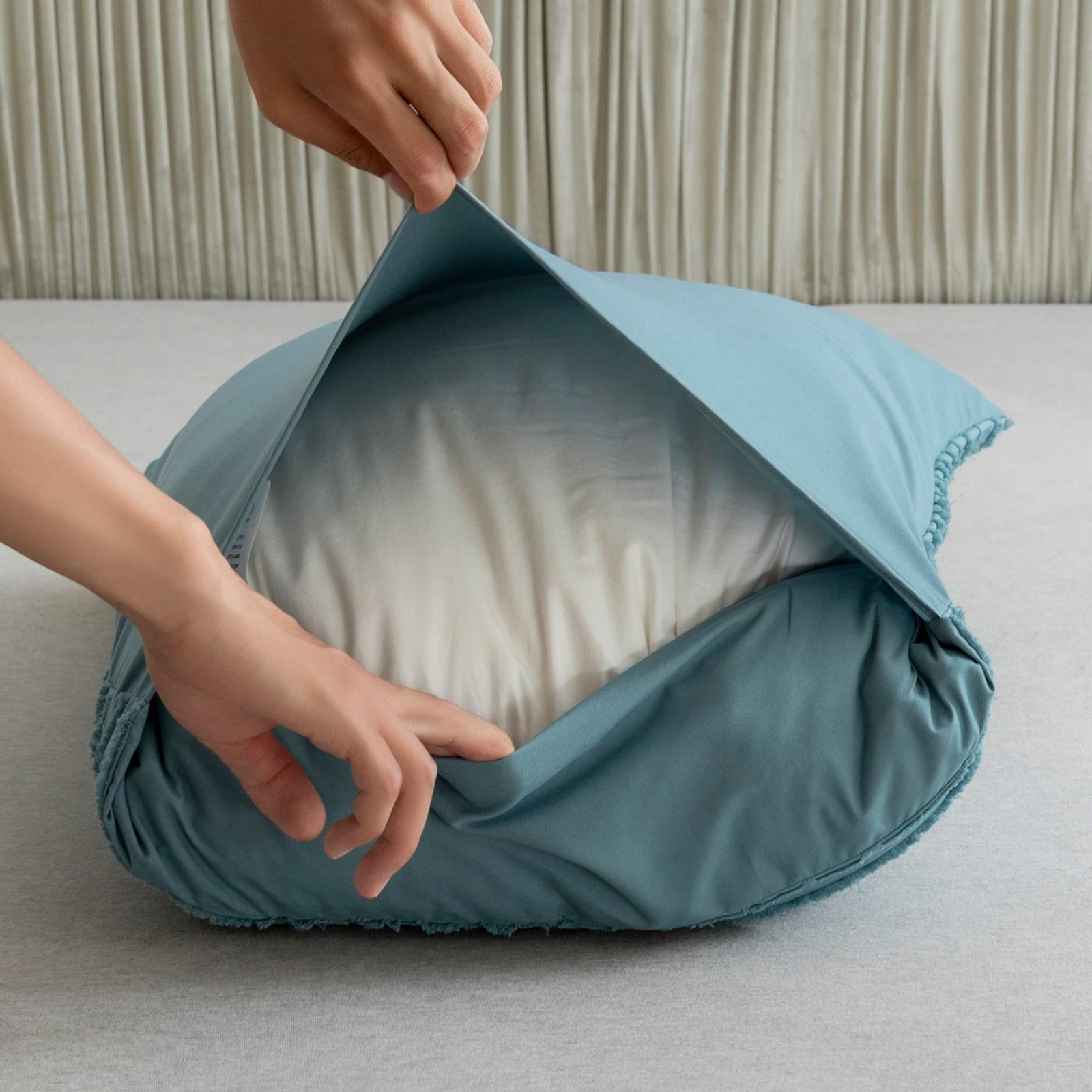 2 Pack Grayish Blue Pillowcases King Size Soft Microfiber Striped Tufted Pill...