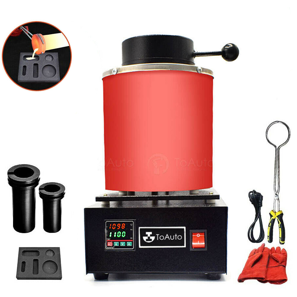 TOAUTO 3KG+2KG Electric Metal Melting Furnace Gold Copper Aluminum Smelter 110V