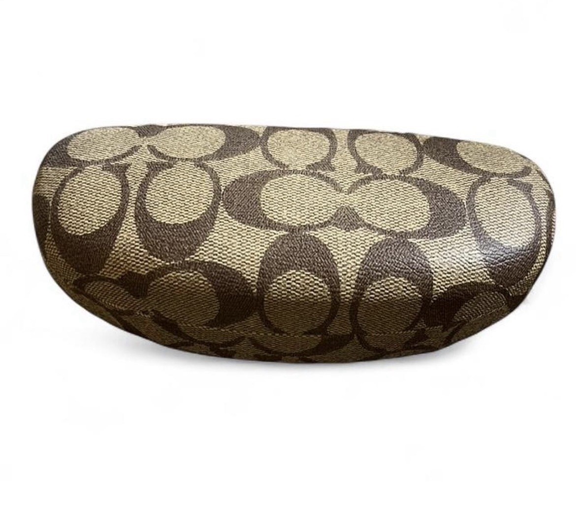 Coach Hard Clamshell Eyeglass Case Large Size Khaki Brown Signature C Canvas