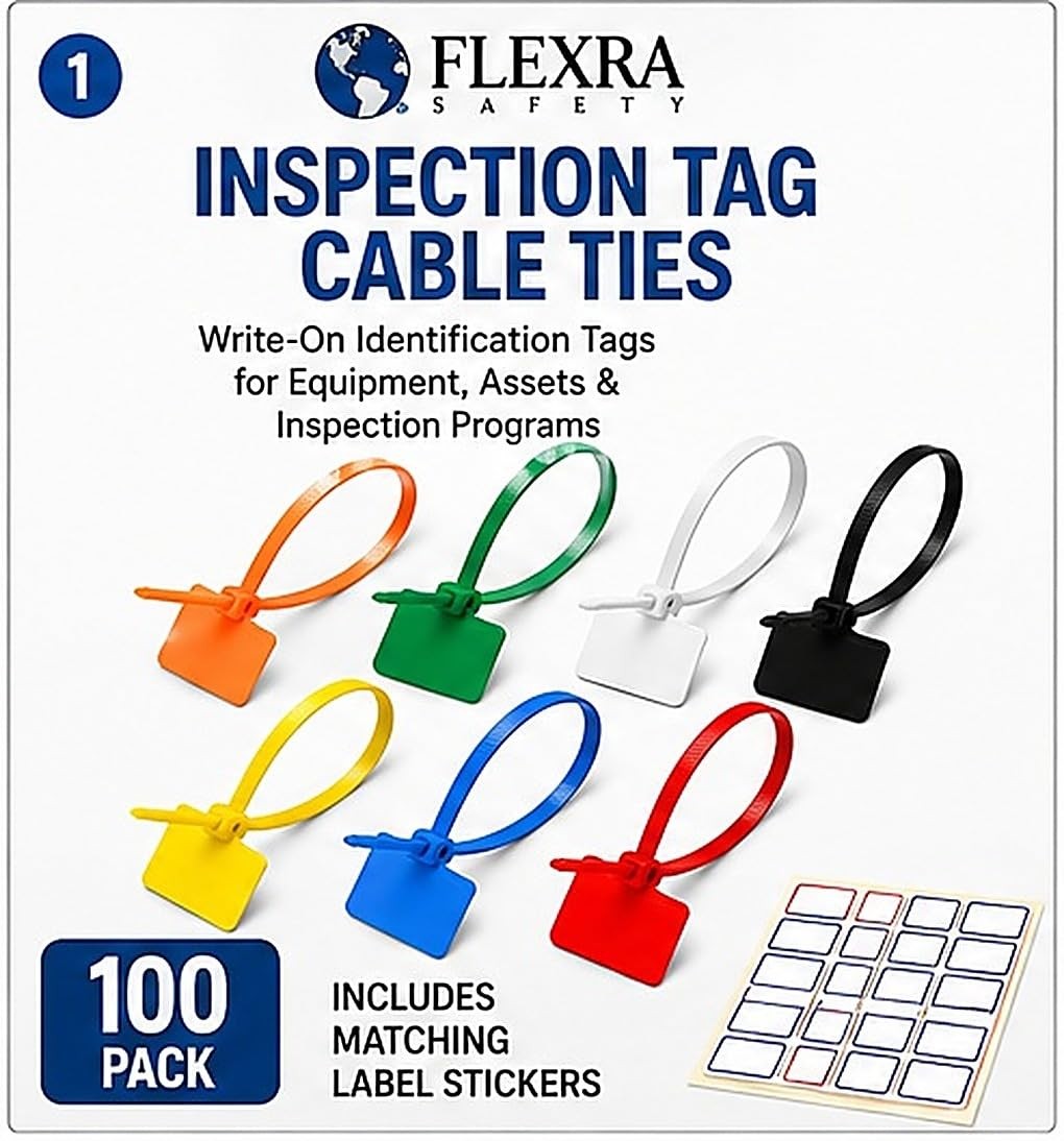 Inspection Tag Cable Ties with Writable Labels, Self-Locking Nylon 100 Pack