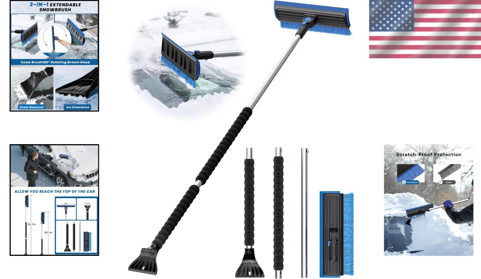 55.7" Rotating Snow Brush & Ice Scraper for SUVs & Trucks - 2025 Edition