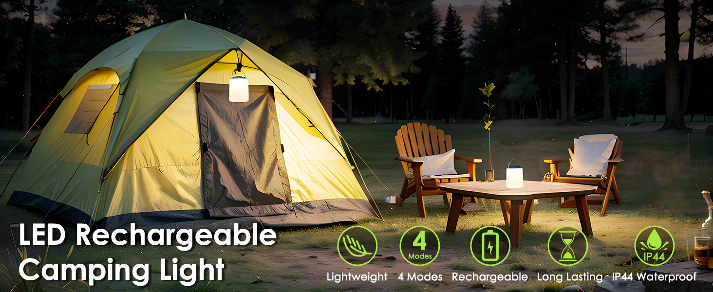 LED Camping Lantern, Rechargeable Camping Light, 4 Modes Outdoor Flashlights