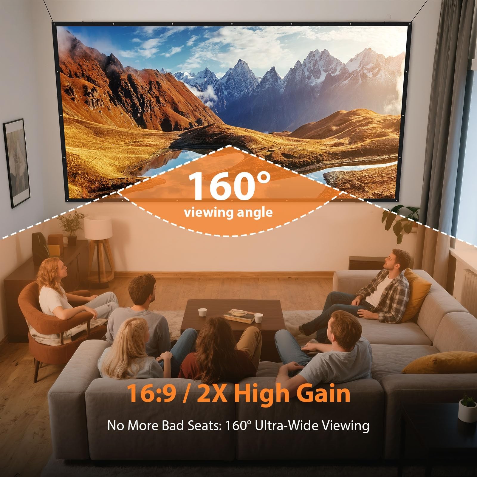 120 Inch Projector Screen with Black Backing & Portable Carry Bag