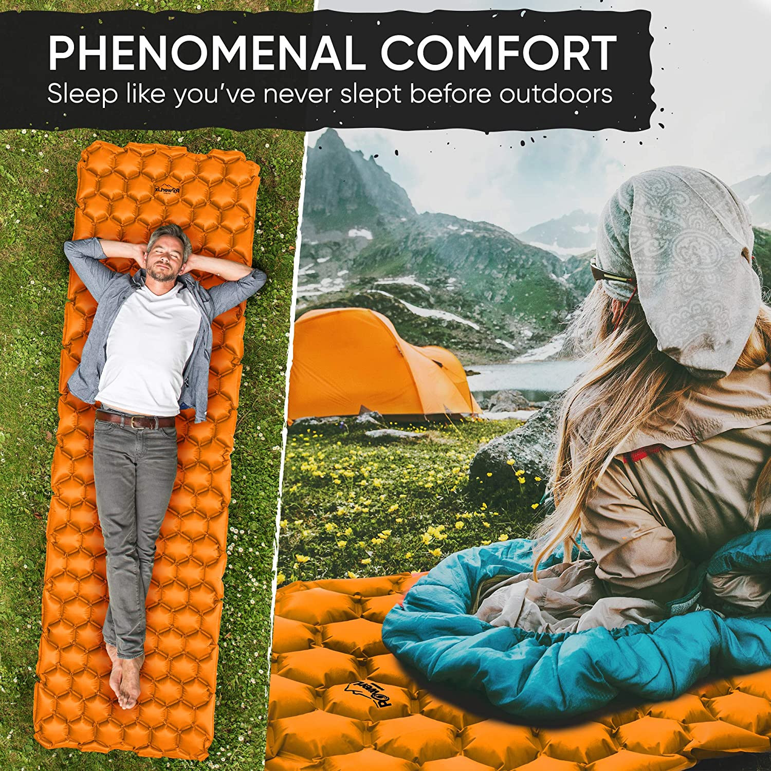 Ultralight Inflatable Camping Sleeping Pad - Camping Mattress for Backpacking, H