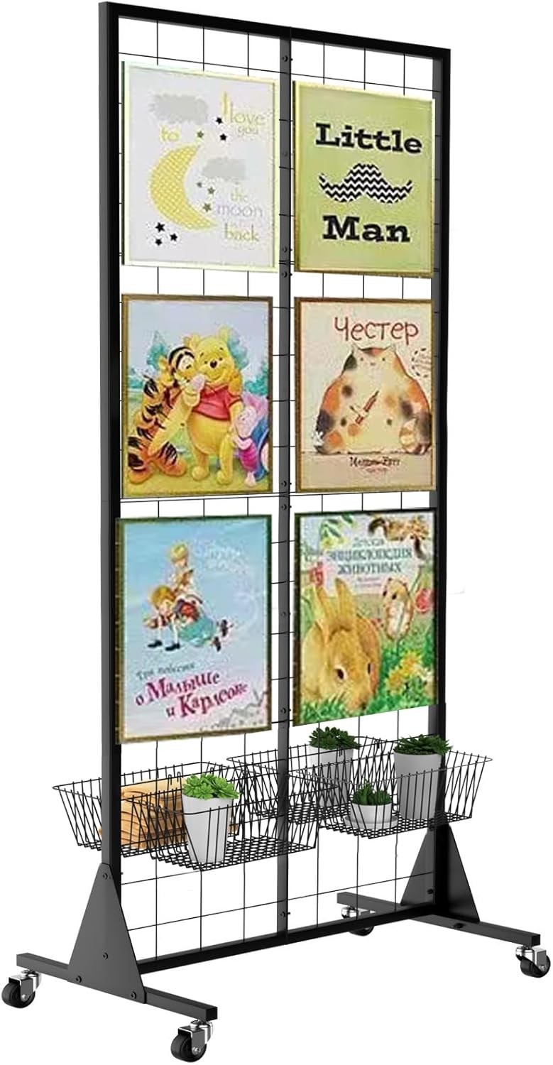 Gridwall Panel Display Stand 2'x5.5' Floor Standing Rack w/ Detachable Girdwall