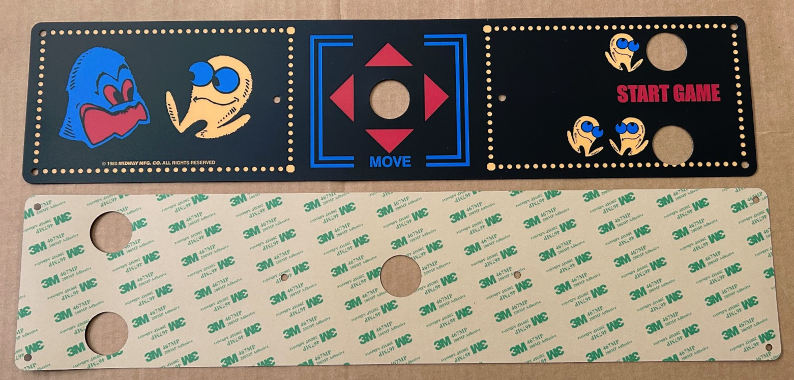 PAC MAN CPO Arcade Control Panel Overlay Textured 3M adhesive with DIE CUT HOLES