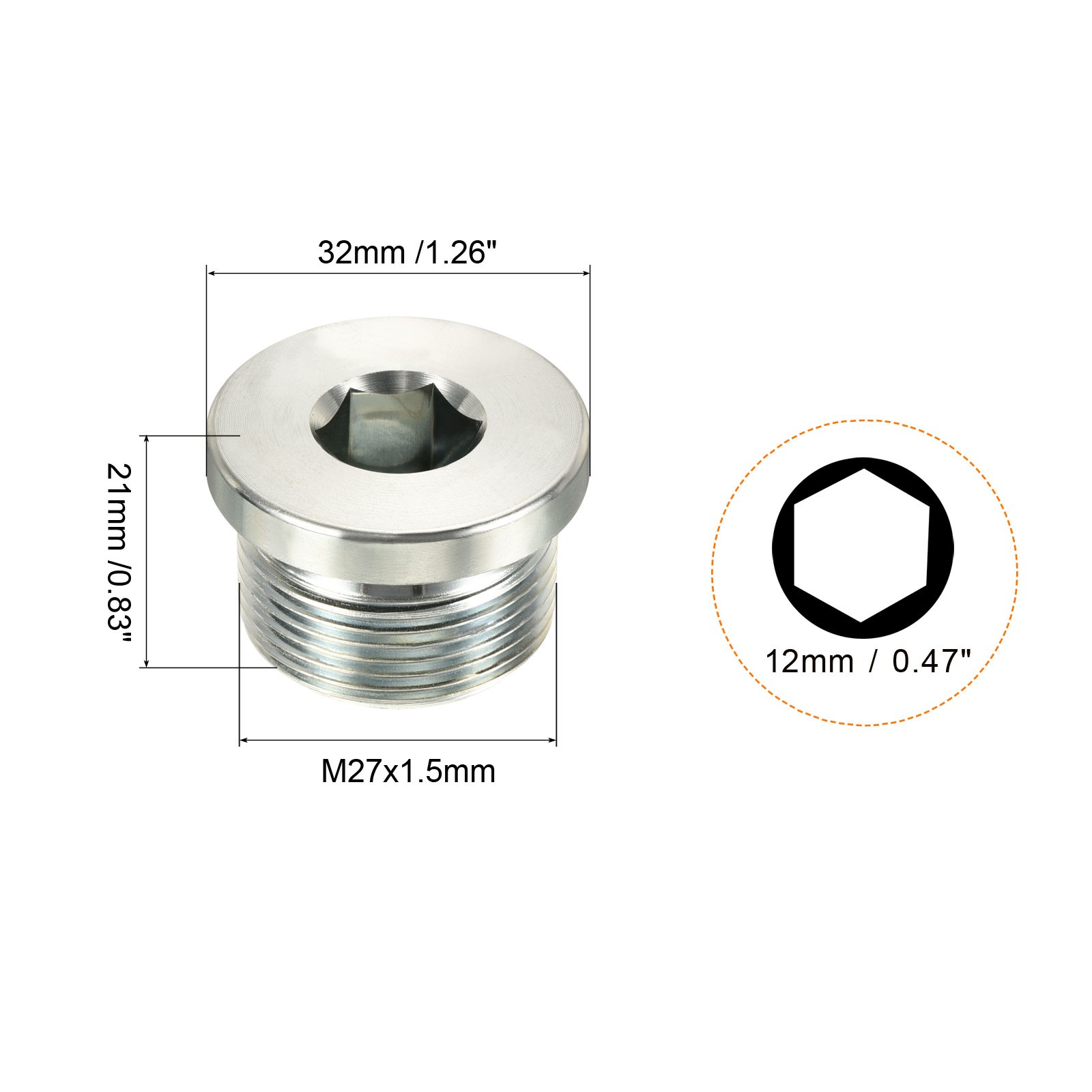 M27*1.5 Hex Head Pipe Fitting Plug, 2 Pack Male Thread 45# Steel Plug