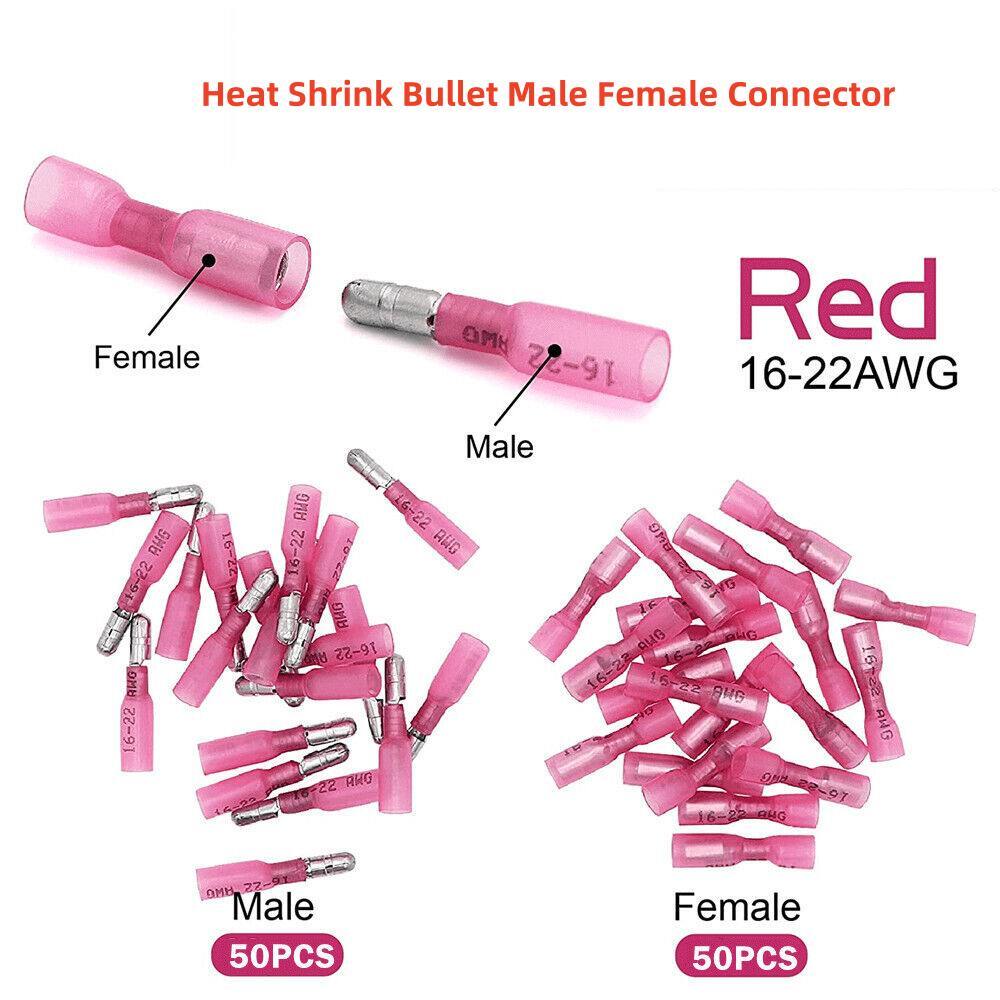 Heat Shrink Bullet Male/Female Insulated Crimp Connector Electrical Terminals