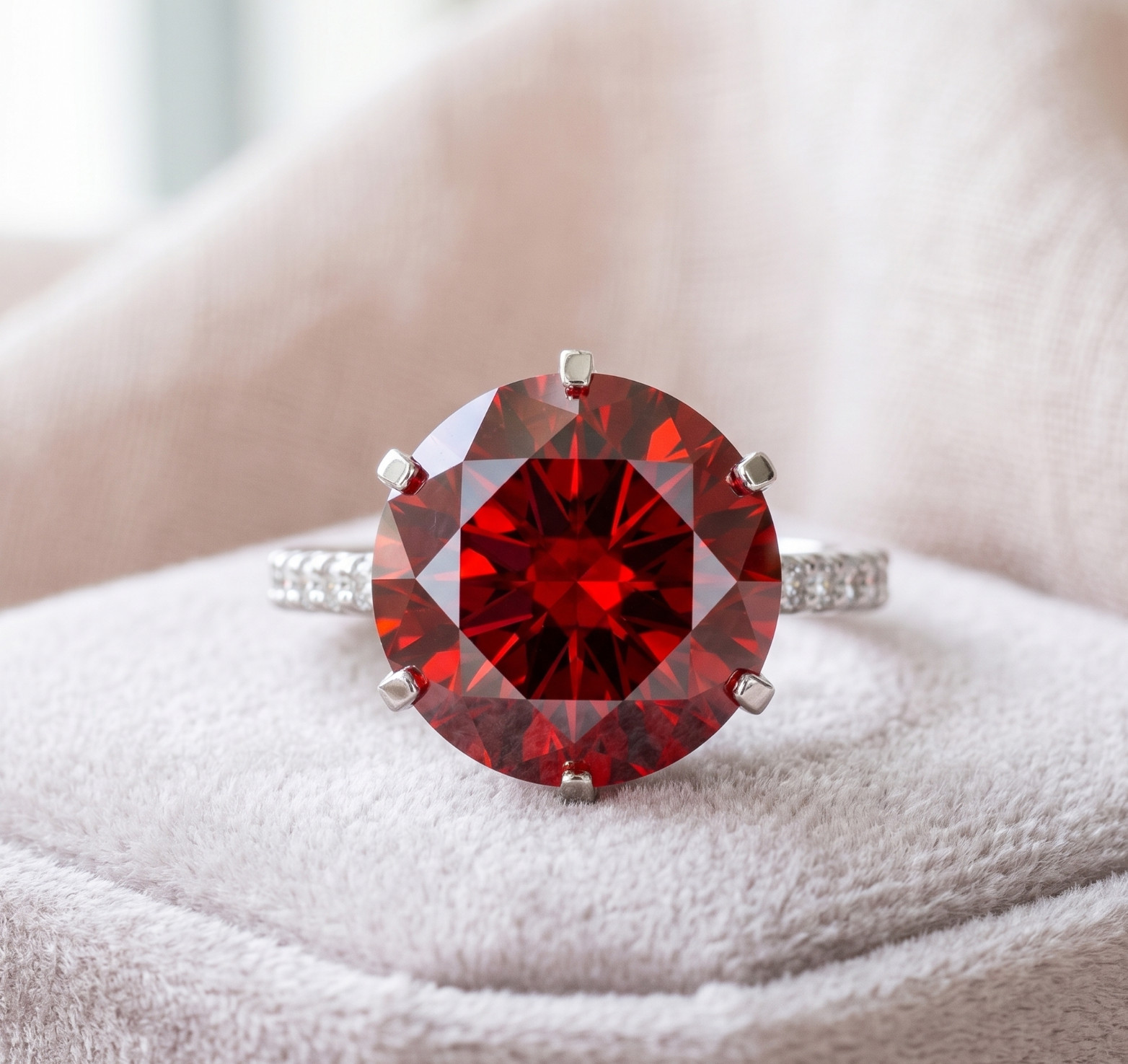 10.00 CT Certified Round Cut Red Diamond Ring, Tariffs FREE & Matching Studs.