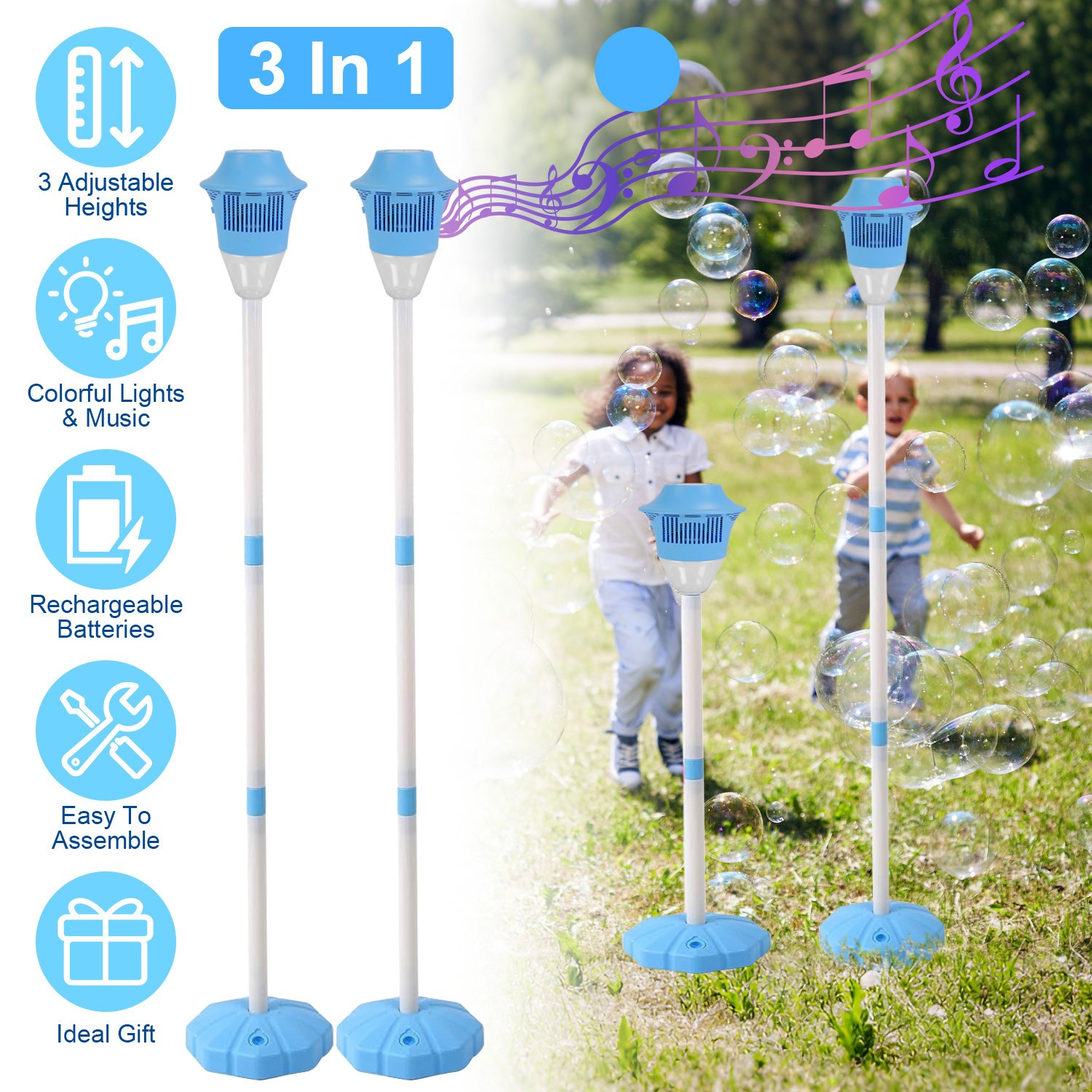 2PCS Bubble Torch Garden Lamp Automatic Bubble Maker Stand Machine Rechargeable