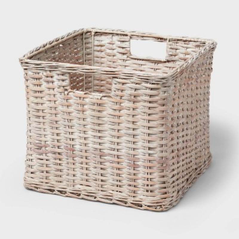 Small Woven Rattan Crate White Washed