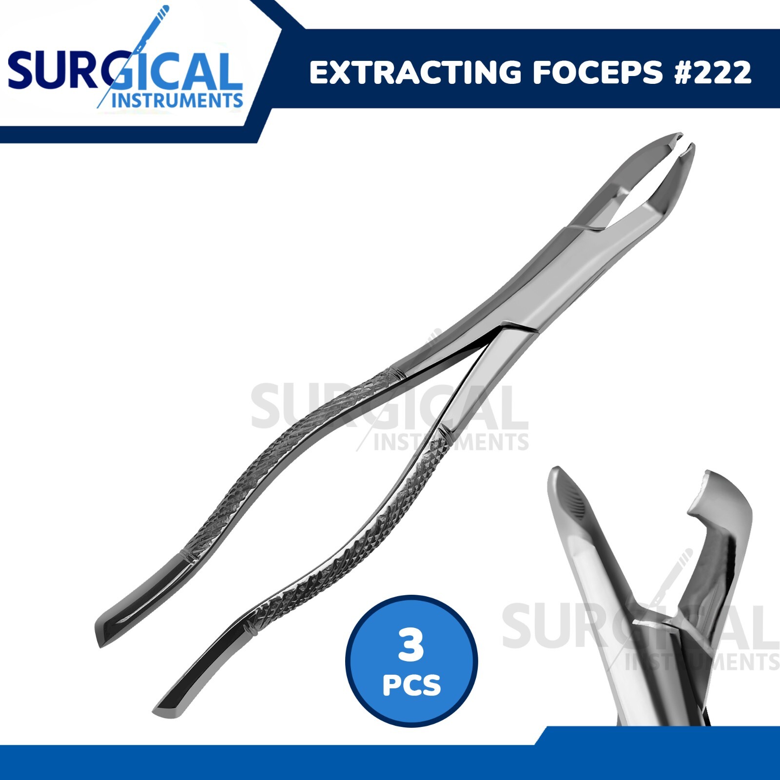 3 Pcs EXTRACTING FORCEPS #222 DENTAL SURGICAL INSTRUMENTS Stainless German Grade