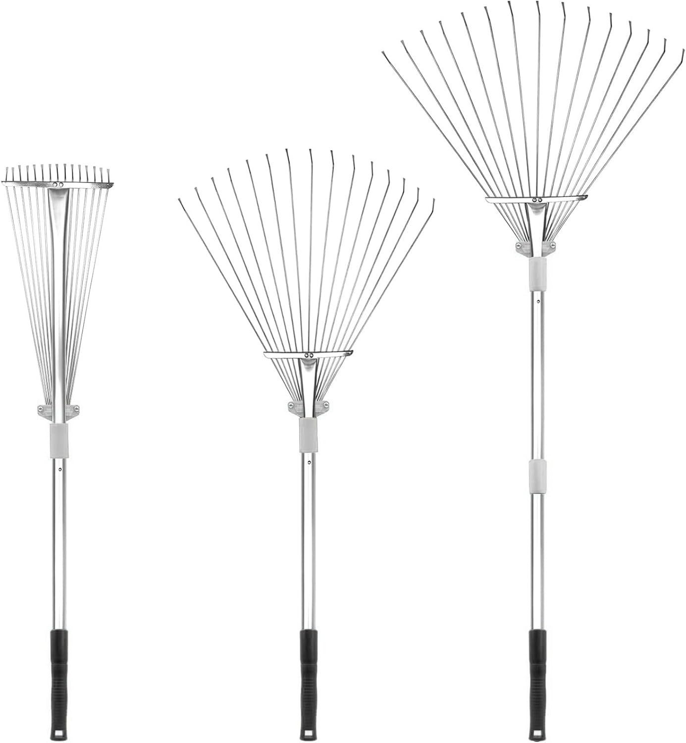 Buyplus Adjustable Garden Leaf Rake - 24 to 63 Inch Telescopic Metal Expandable