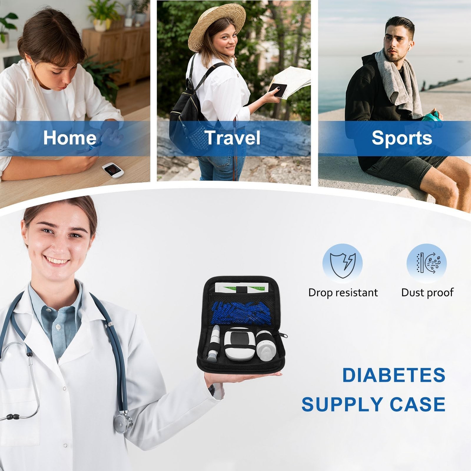 Portable Diabetes Organizer Case Carrying Bag for Diabetic Supplies Travel Use