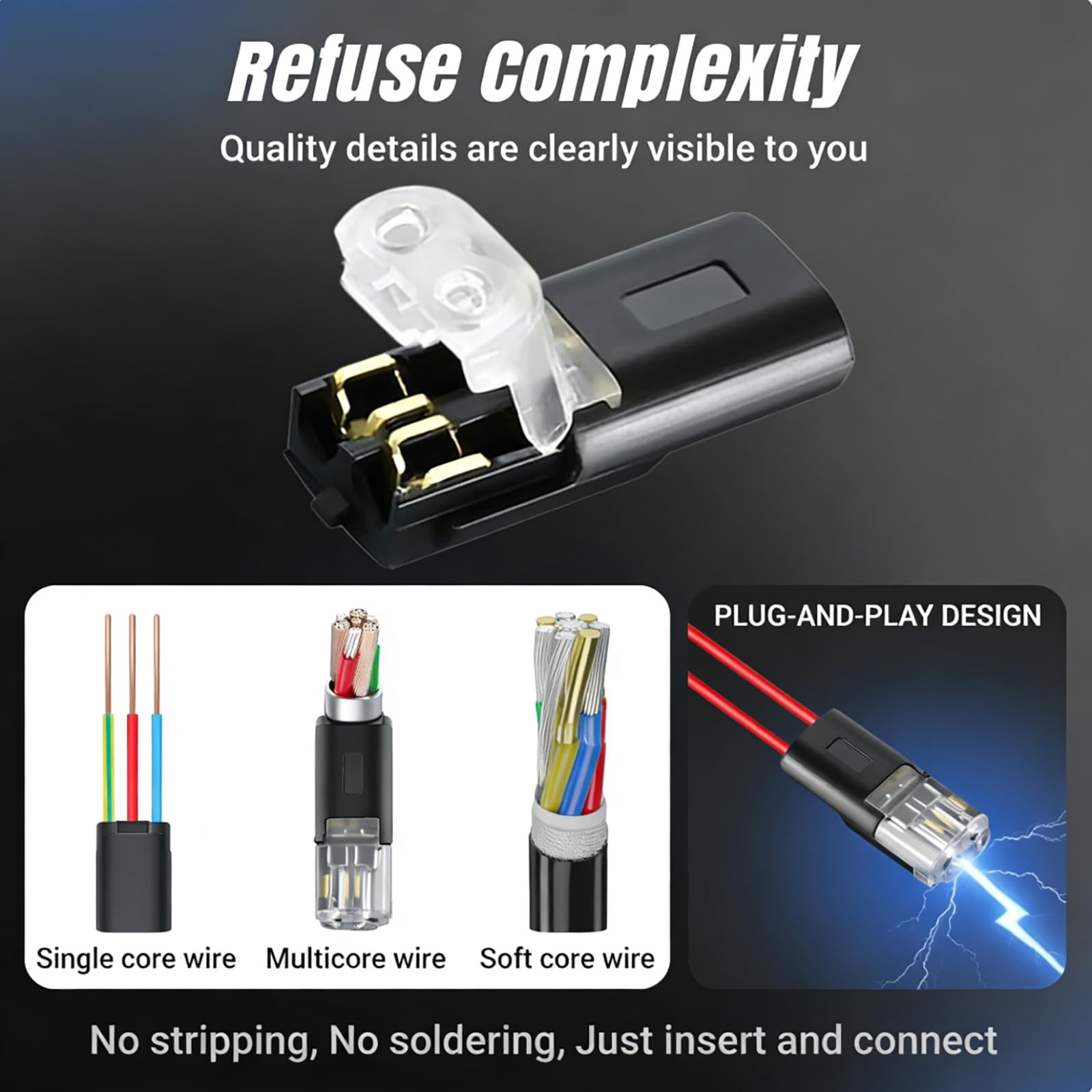 Wire Connectors Kit, Double Wire Plug-in Lock Strip Connector, Quick Connect