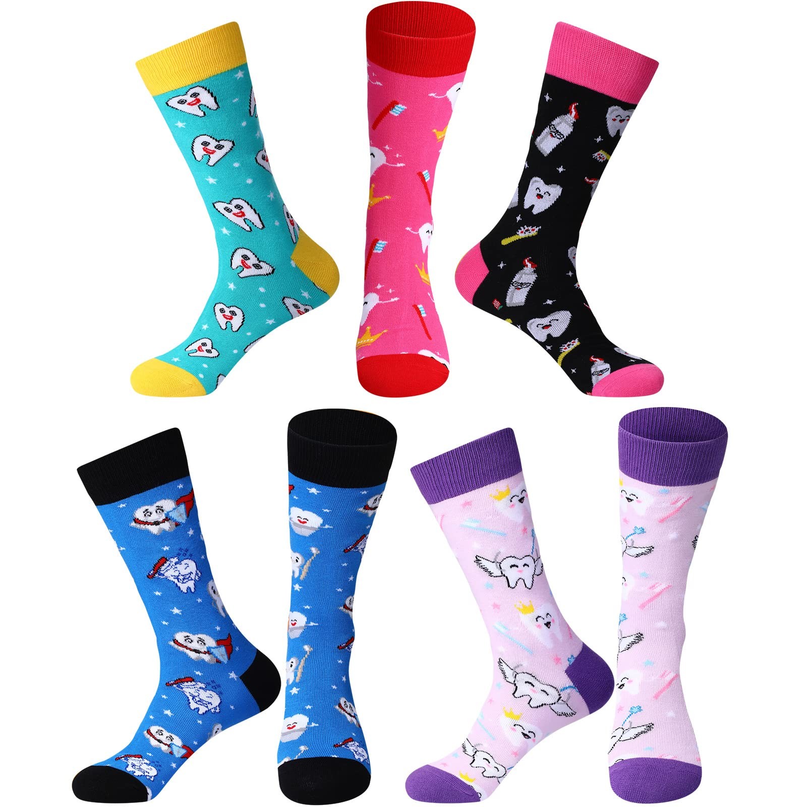 Vicenpal 5 Pairs Dental Teeth Socks Novelty Crew One Size, Style