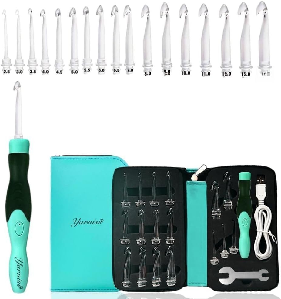 Compact Light-Up Crochet Hook Set: 17 Sizes (2.5mm-14mm) for Easy Crafting