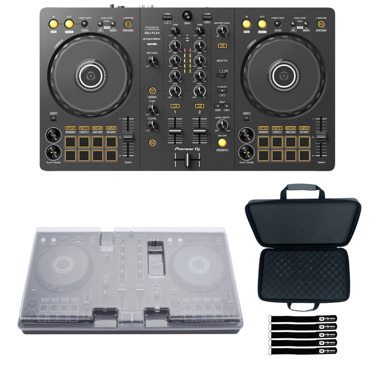 Pioneer DDJ-FLX4 2-Channel DJ Controller with Case & Cover Package
