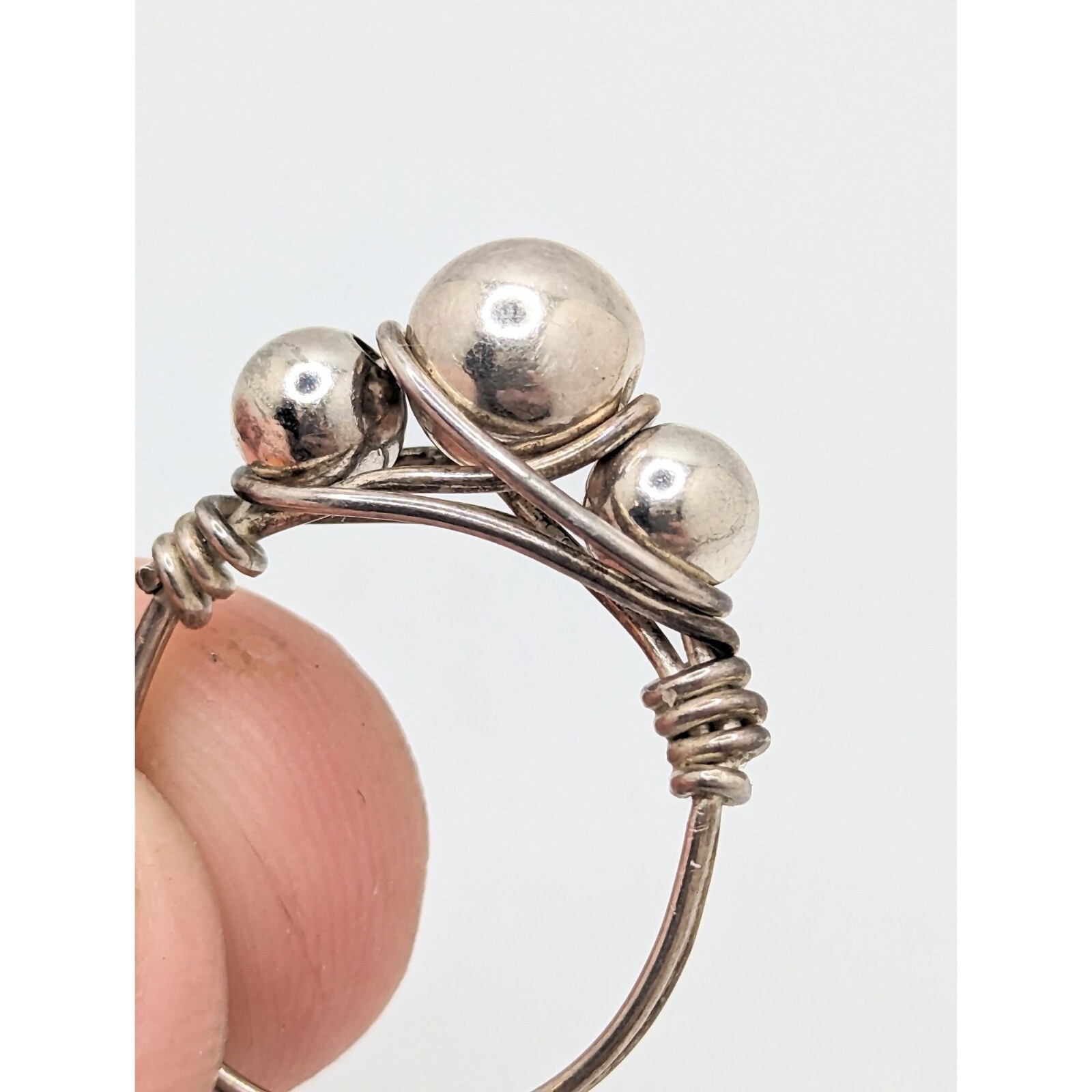 Vintage Handmade Sterling Silver Beaded Wire Wrap Ring Size 5.5 Gift for Her