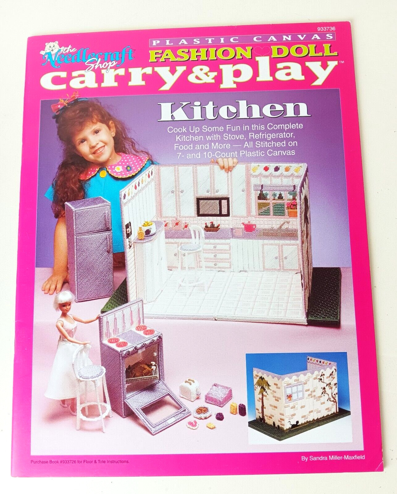 Fashion Doll Carry & Play Plastic Canvas Kitchen Room Appliance Patterns Book