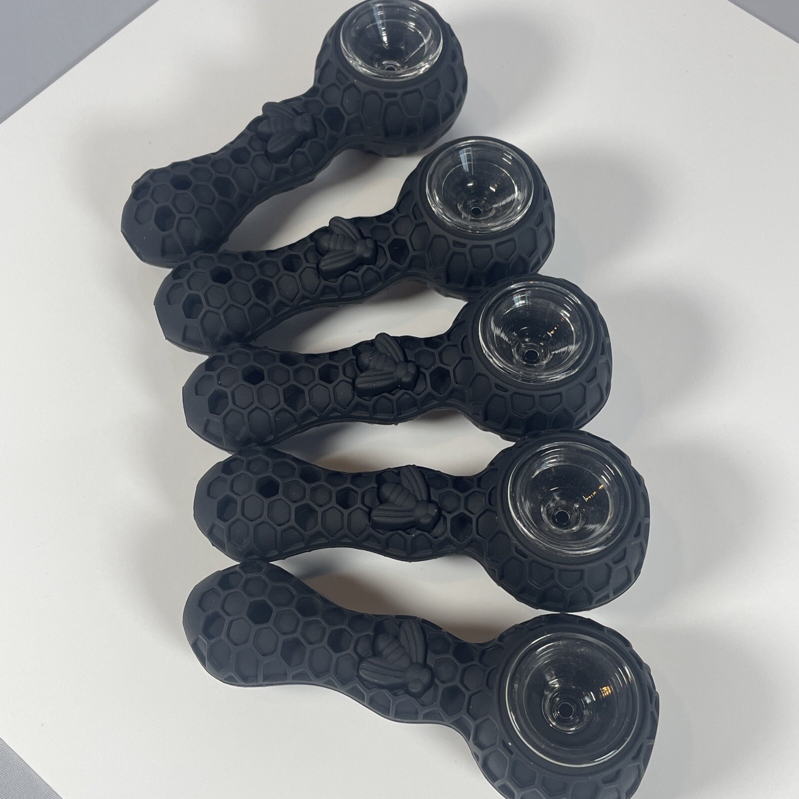 Smoke Pipe For Smoking Herb Tobacco Glass Bowl - Black 5pack bulk