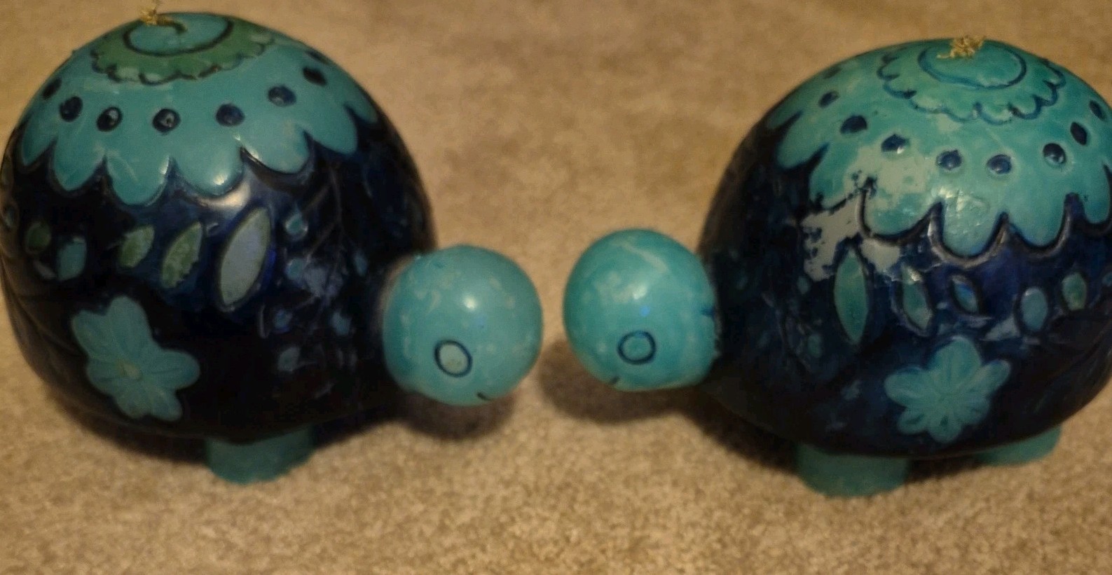 2 Vintage Hallmark Candle Turtle Unlit Wax Blue/Green Made in Japan/1960's