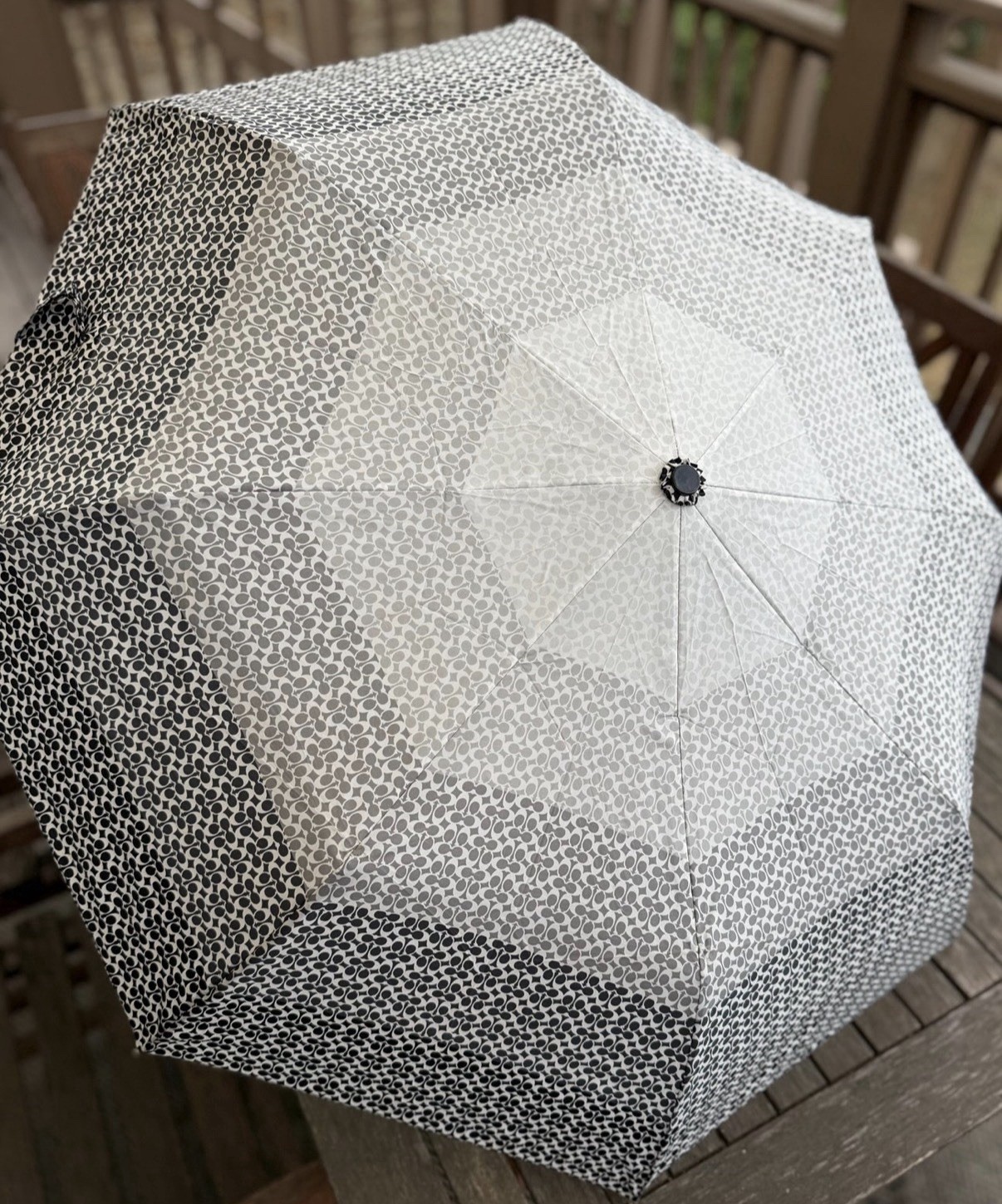 Coach Umbrella with Grey and Black Ombre Pattern and Monogram C Logo