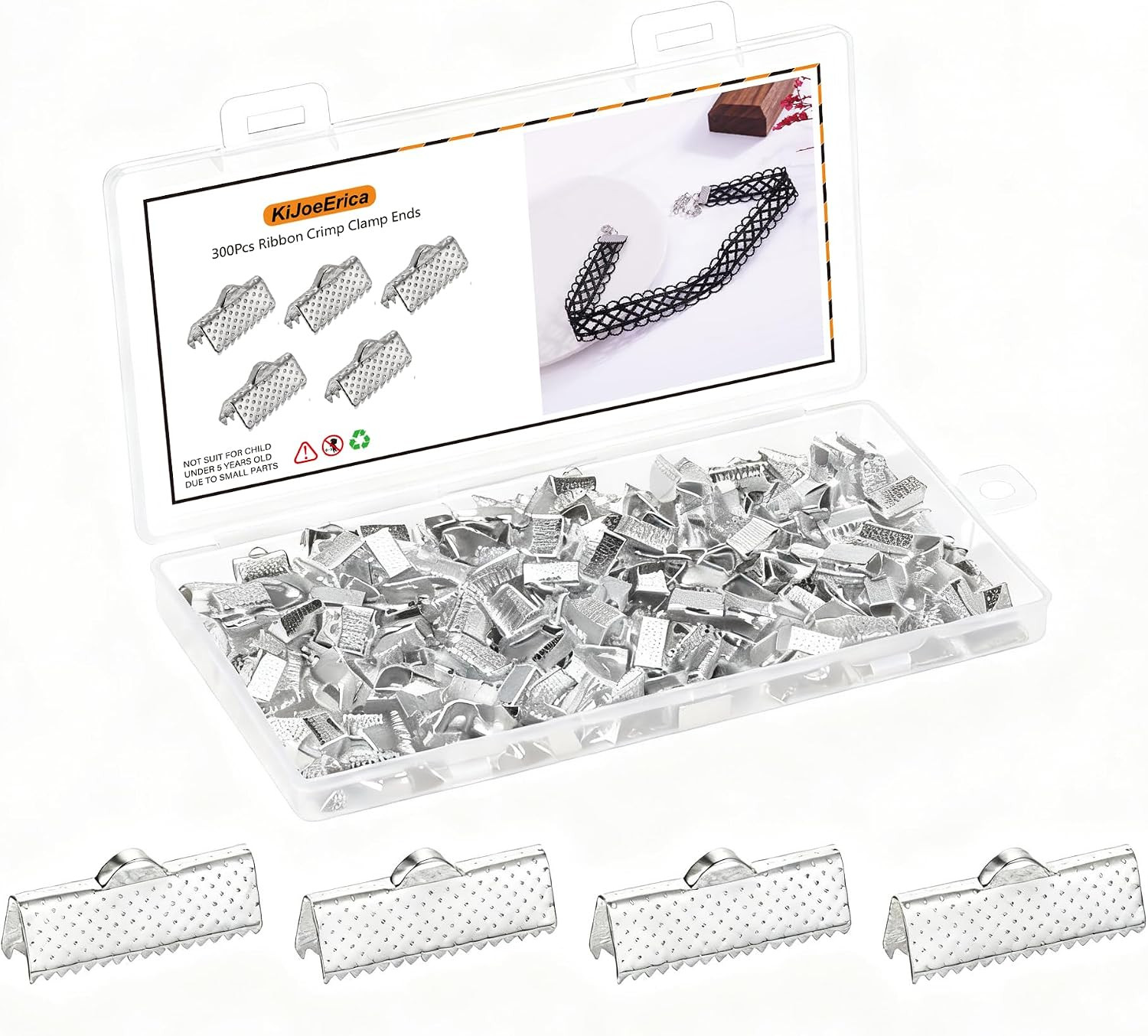 300Pcs Ribbon Crimp Clamp Ends, 13Mm Pinch Crimp Ends Bracelet Bookmark Cord End