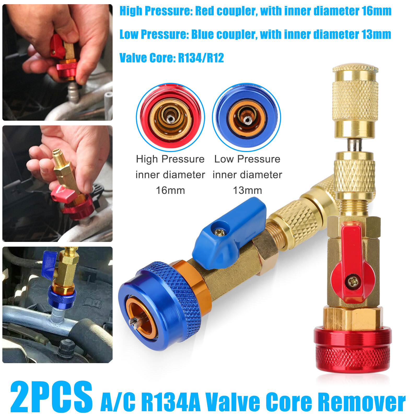 R134A A/C Air Conditioning Valve Core Remover Installer High Low Coupler Tool