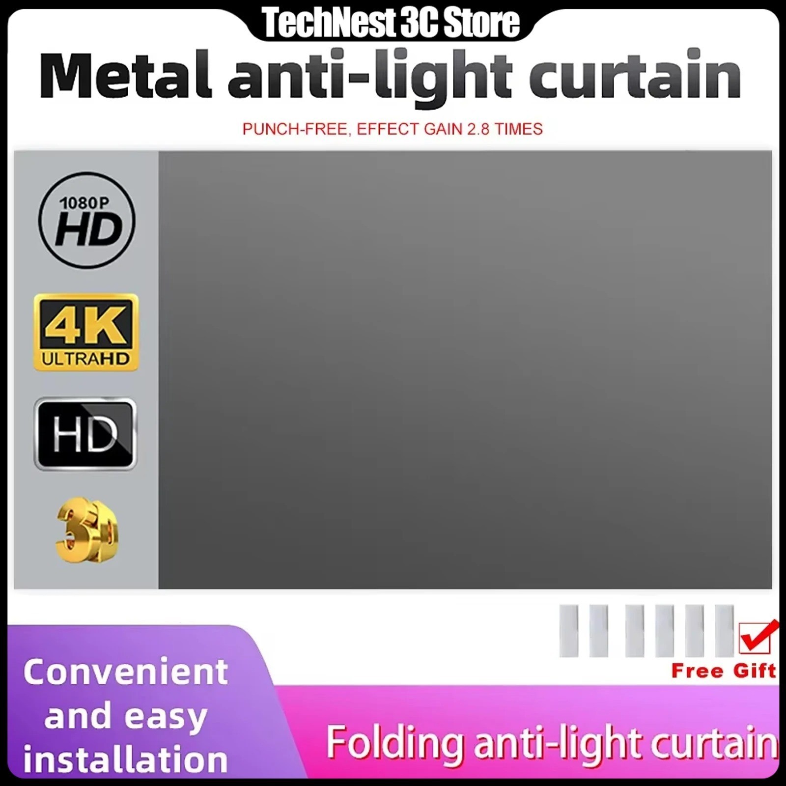 Anti-Light  Projector Screen High Brightness 16:9 3D HD 4K Movies Screen