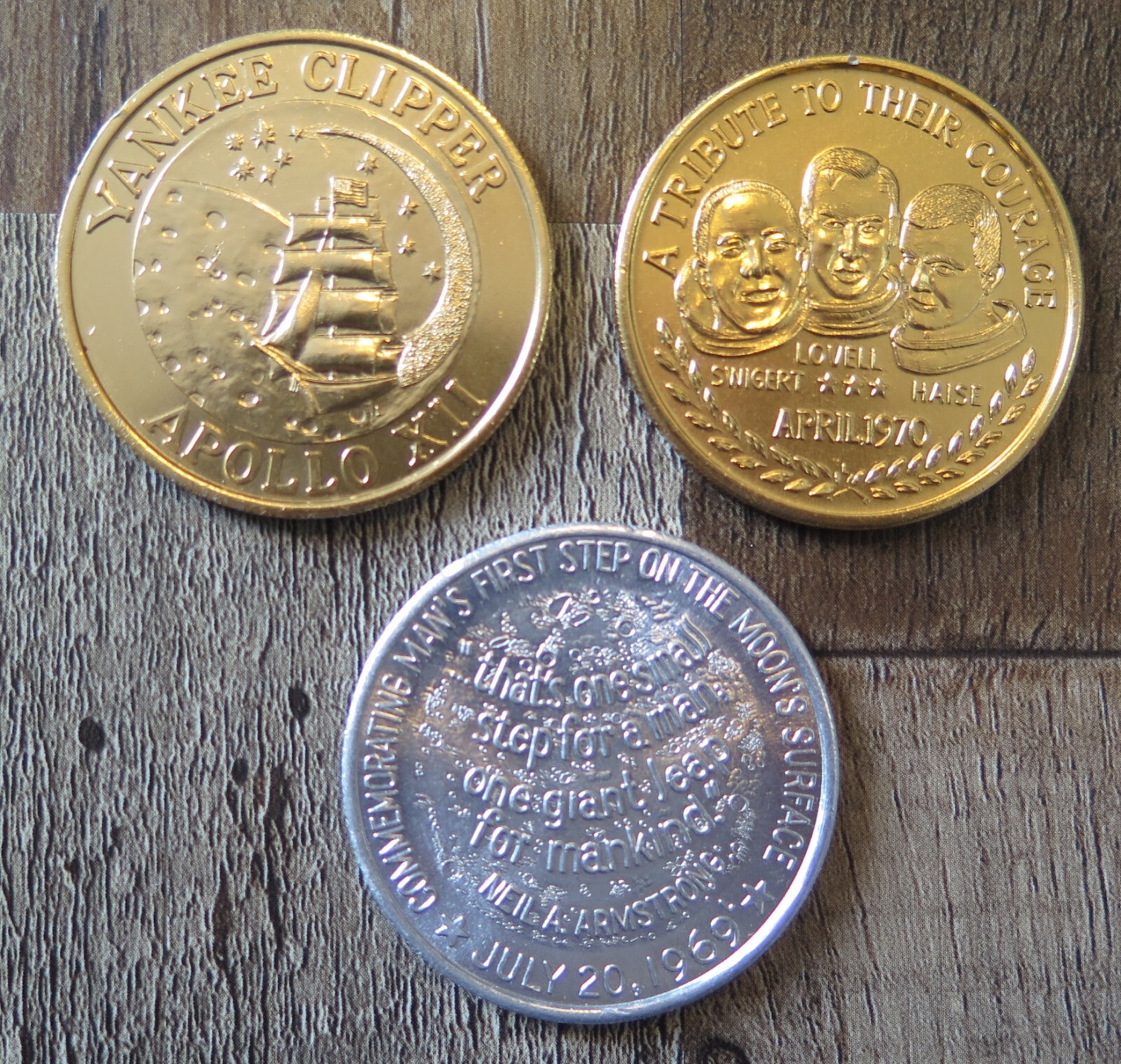 Vintage coin tokens Apollo XII Yankee Clipper Tribute to Courage 1970 Apollo 11