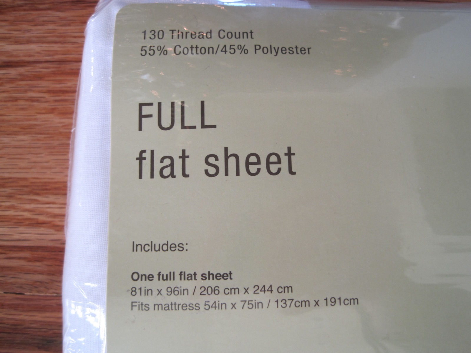 Full Flat Sheet White 130 Thread Count NIP