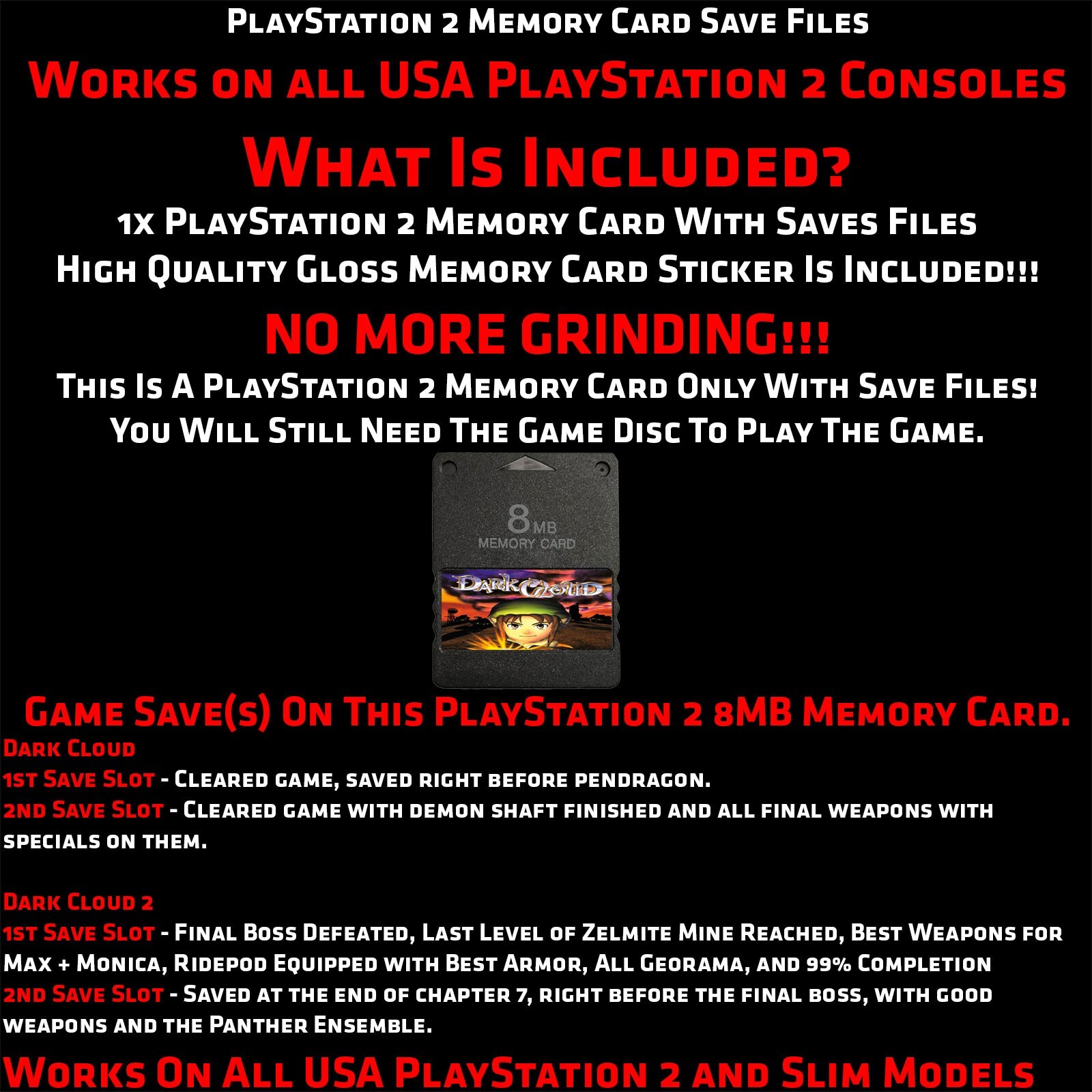 Dark Cloud PS2 Memory Card Cheats