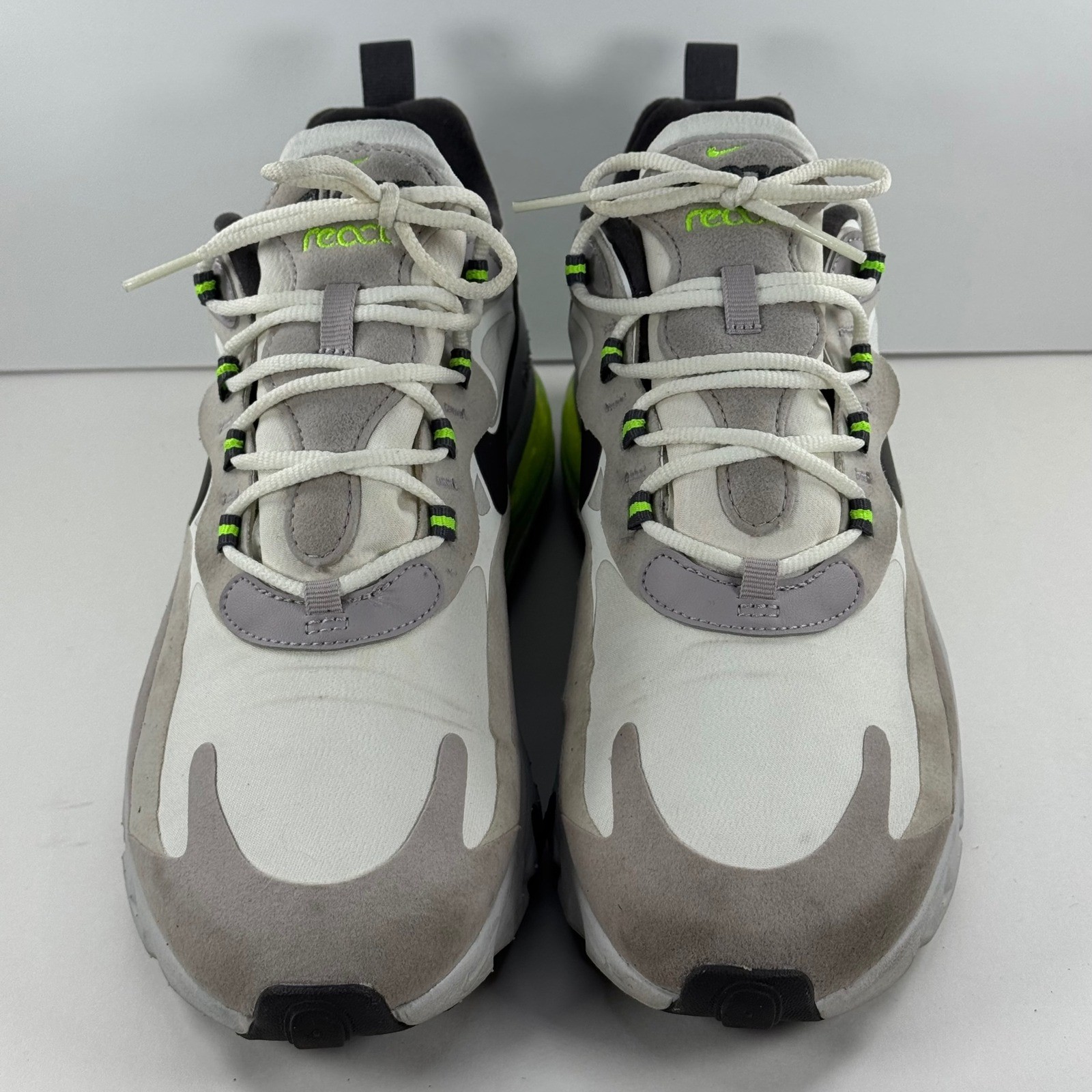 Nike Air Max 270 React Mens 9.5 White Black Electric Green CI3866-100 Sneaker