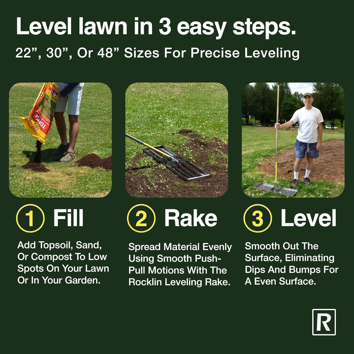 Rocklin™ Lawn Leveling Rake | Stainless Steel Surface Leveling Tool | Level Soil