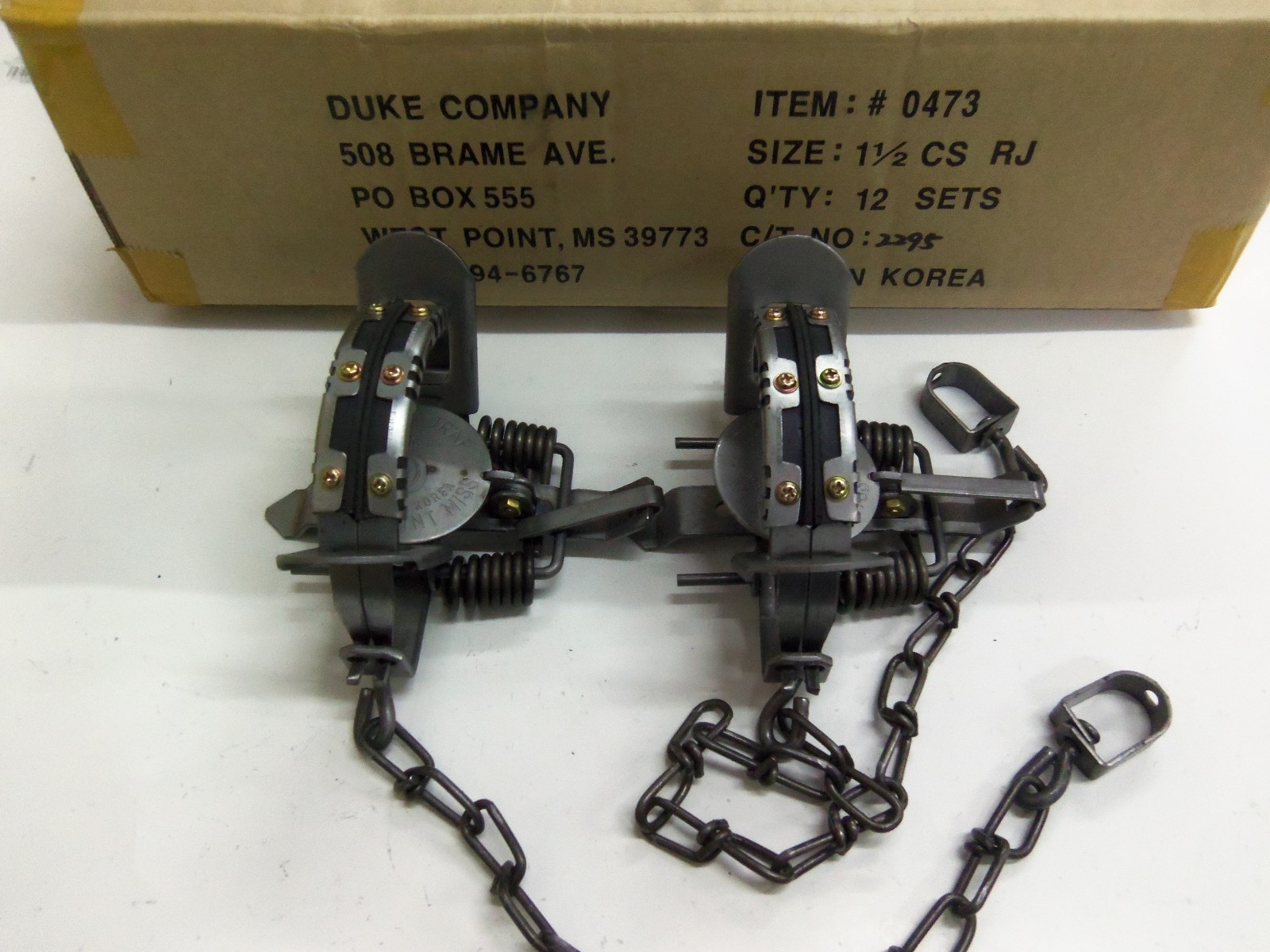 2 Duke # 1 1/2 Rubber Jaw Coil Spring Traps 0473 Raccoon Mink Fox Trapping
