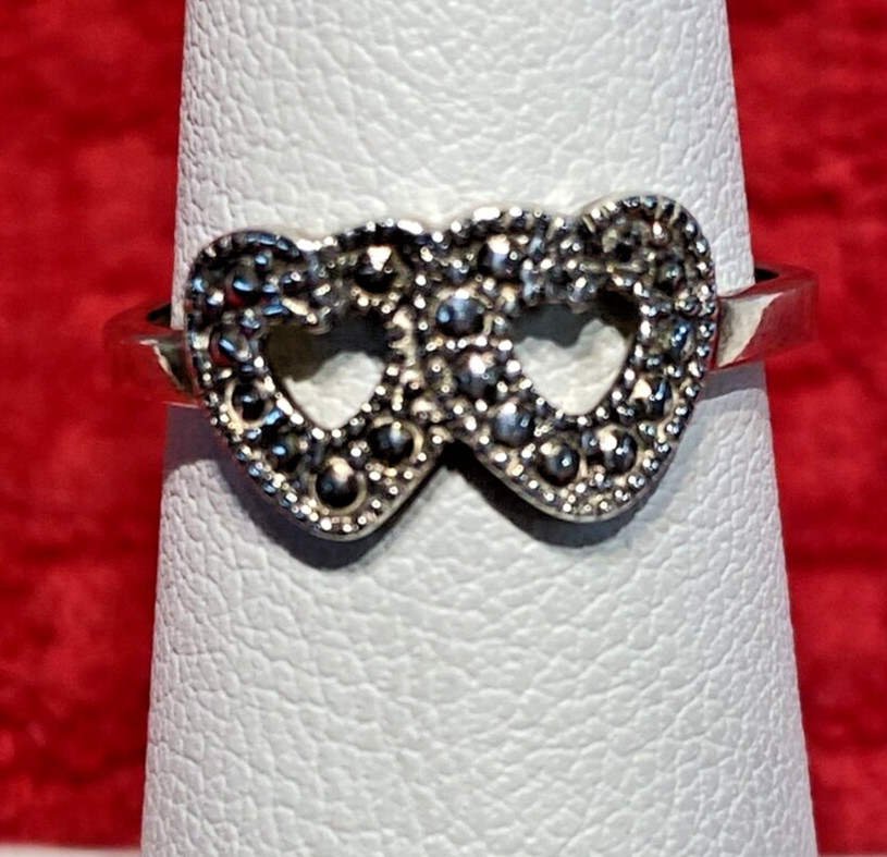 Sterling Silver 925 Dainty Toe Ring Double Heart DIAMOND CUT BAG 2-43