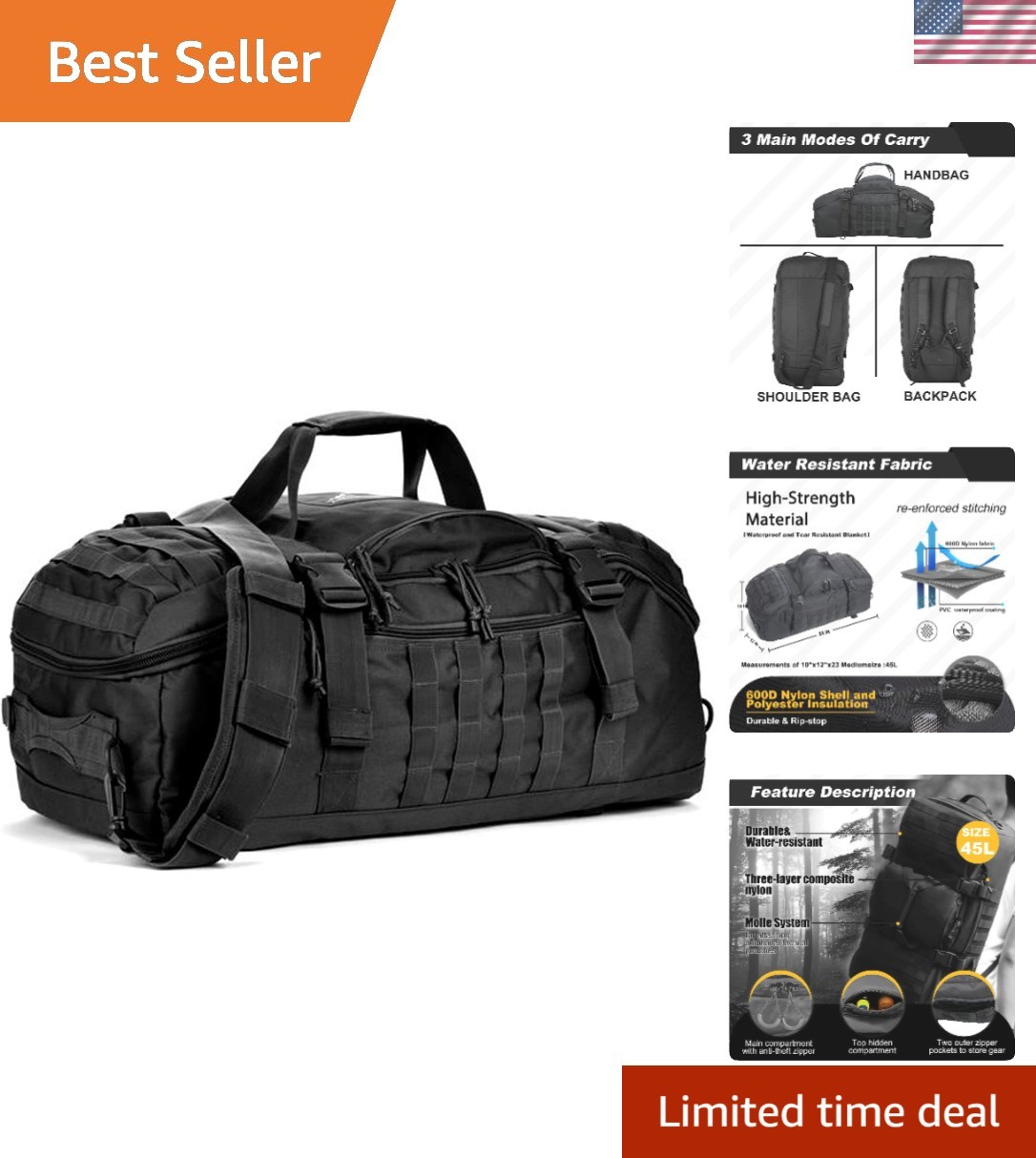 Travel-Friendly 3-in-1 Duffle Backpack for Workouts & Outdoor Adventures