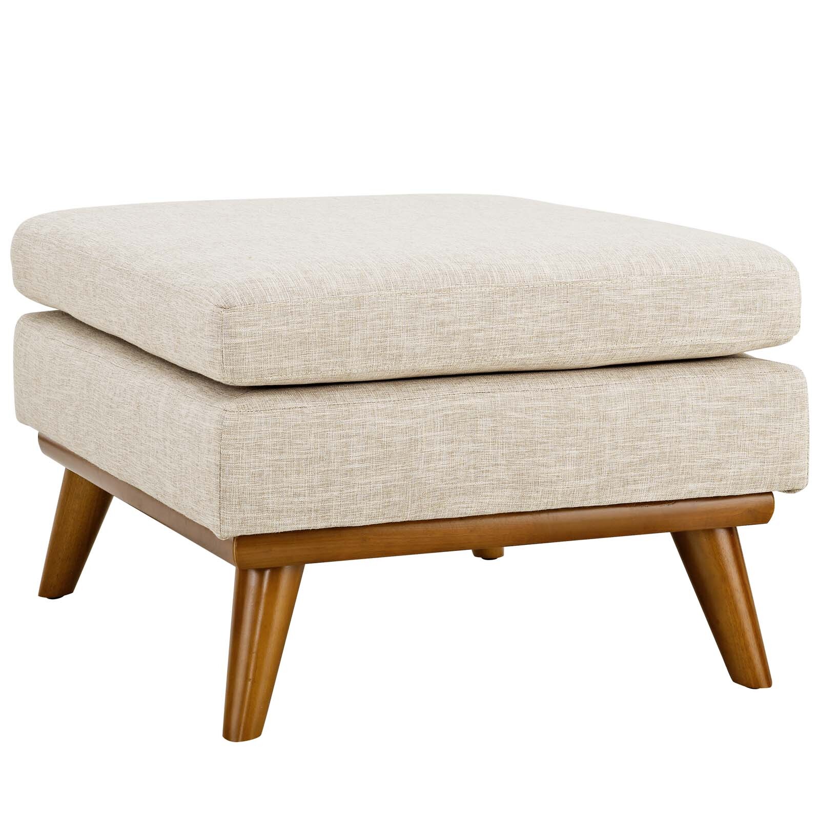 Modway Mid-Century Modern Upholstered Fabric Square Ottoman in Beige