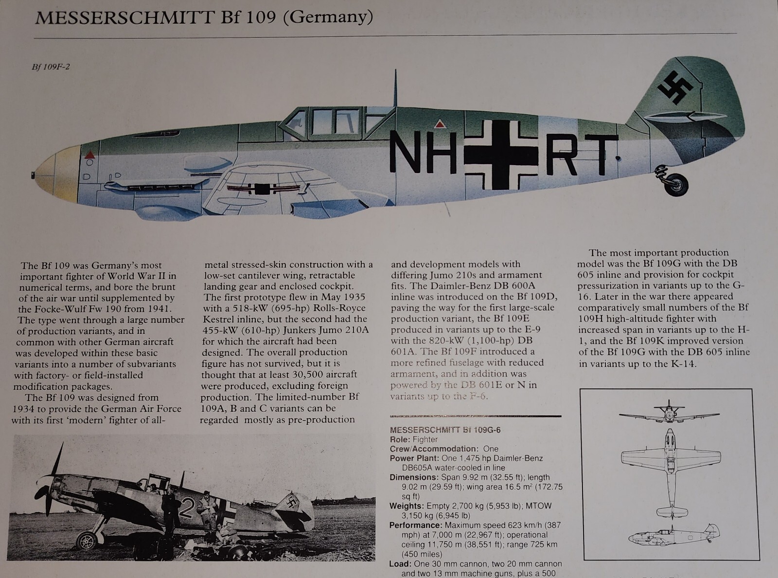 Messerschmitt Bf 109 Picture Out of Print Aircraft Article Sheet Wall Art
