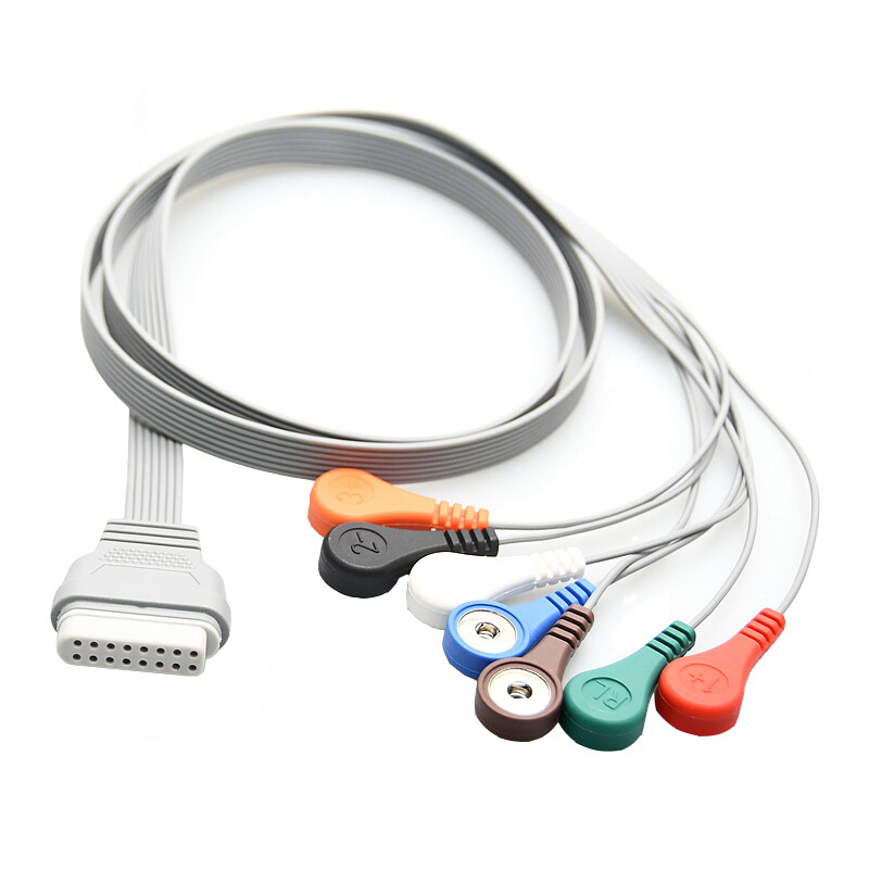 16pin 7 Leads EKG Holter ECG Cable Leadwires AHA Snap for Edan SE-2003 / SE-2012