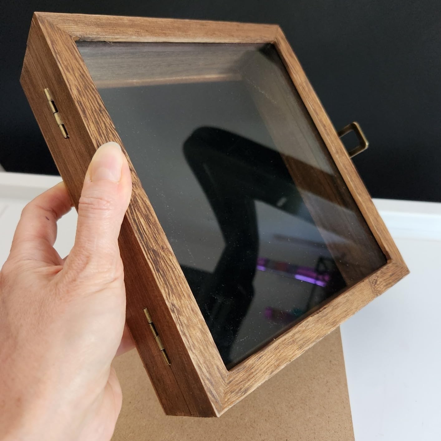 Wooden Jewelry Display Case with Tempered Glass Top Lid Deeper 2.2" Design Brown