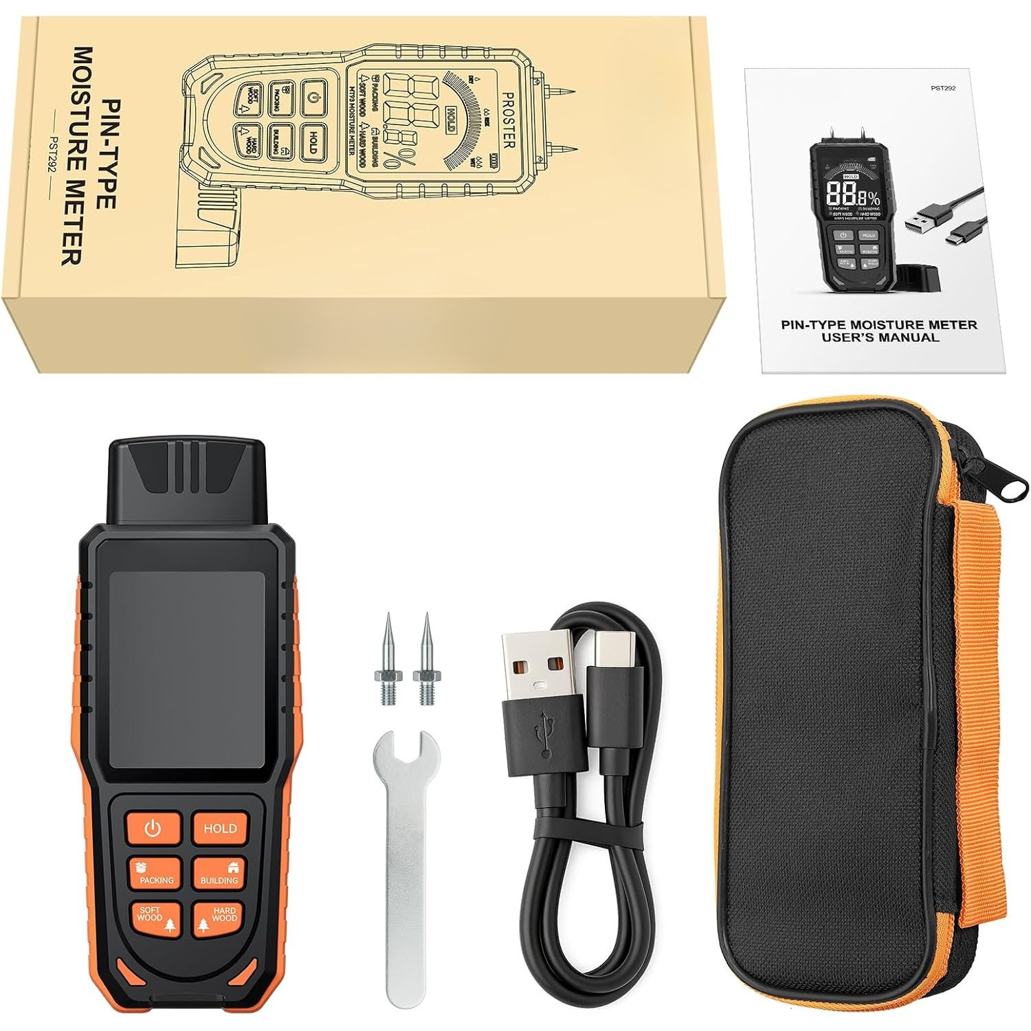 Medidor de humedad recargable con pantalla tricolor: Detector de humedad para pa