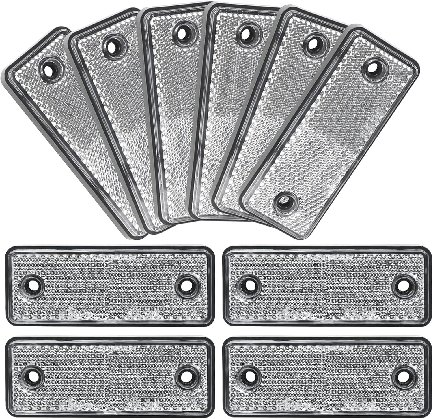 10 Pack White Screw on Rectangular Reflectors, E11 Approval Road Safety Gate Pos
