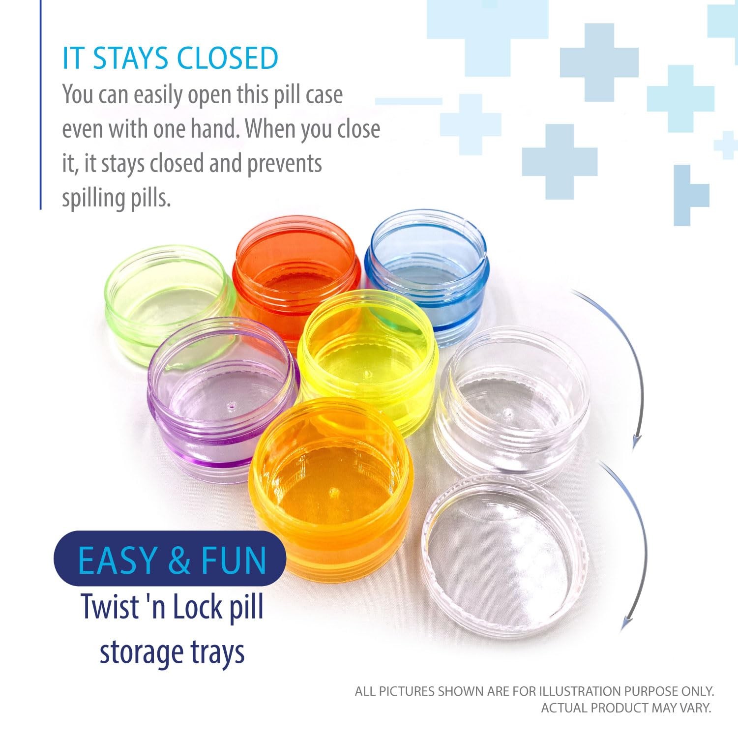 Pill Organizer 2 Pack 7 Day Rainbow Colored Stackable Twist Lock BPA-Free