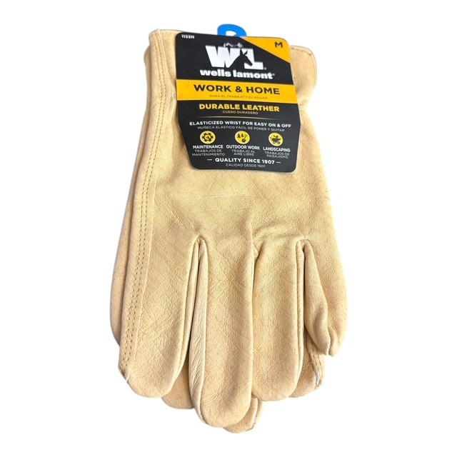 Wells Lamont Work & Home Durable Leather Work Gloves Size M Medium Elastic Wrist